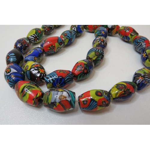 65A - String of Art Deco Venetian Millefiori large beads (31 beads size 2cm x 1cm each) and a long Millefi... 