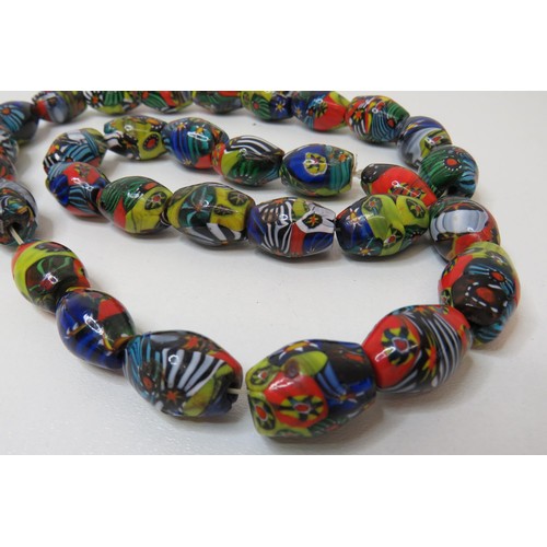 65A - String of Art Deco Venetian Millefiori large beads (31 beads size 2cm x 1cm each) and a long Millefi... 