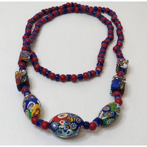 65A - String of Art Deco Venetian Millefiori large beads (31 beads size 2cm x 1cm each) and a long Millefi... 