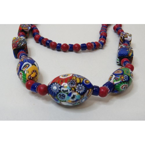 65A - String of Art Deco Venetian Millefiori large beads (31 beads size 2cm x 1cm each) and a long Millefi... 