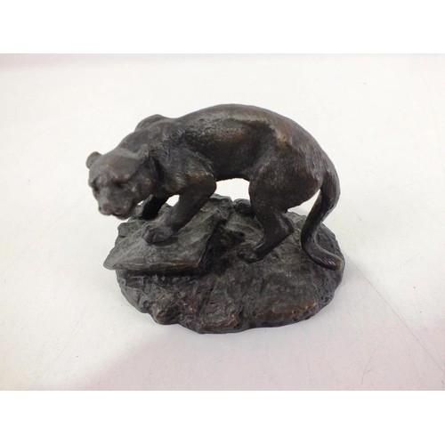 143 - Small signed bronze big cat