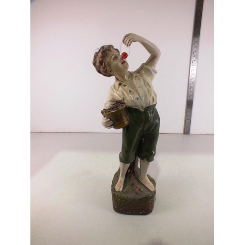 170 - Vintage chalkware figure of a boy with cherries