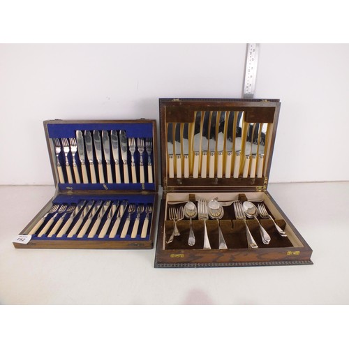 182 - Two wood cased canteens of cutlery includes viners