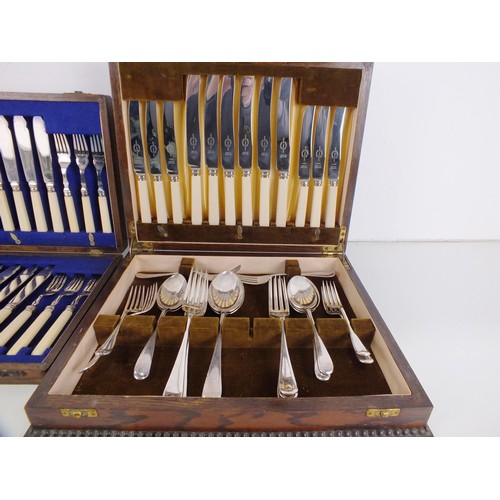 182 - Two wood cased canteens of cutlery includes viners