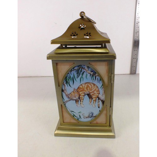 183 - Danbury Mint comical cat lantern by Gary Patterson with original box.