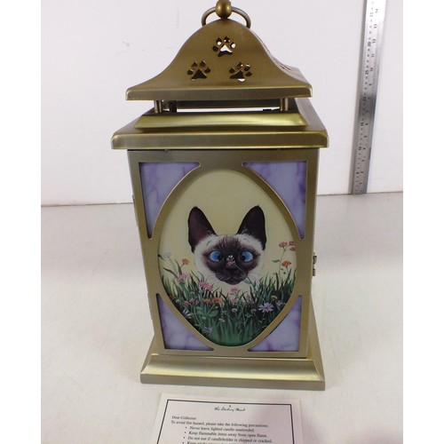 183 - Danbury Mint comical cat lantern by Gary Patterson with original box.