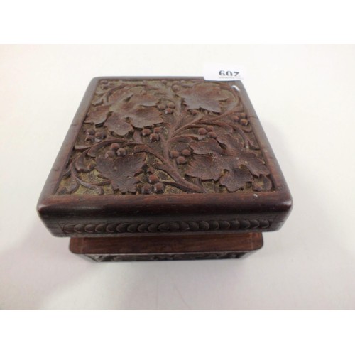 209 - Carved wooden jewellery box full of jewellery