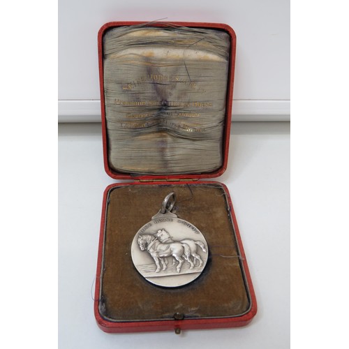 244 - Vintage Mappin & Webb 1929 Sterling Silver Shire Horse Society medal in original presentation box.