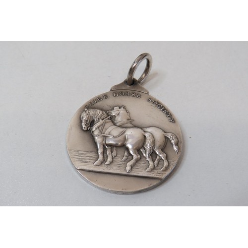 244 - Vintage Mappin & Webb 1929 Sterling Silver Shire Horse Society medal in original presentation box.