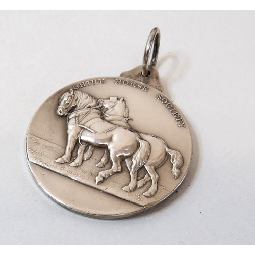 253 - 1934 Mappin & Webb Sterling Silver Shire Horse Society medal with original presentation box.