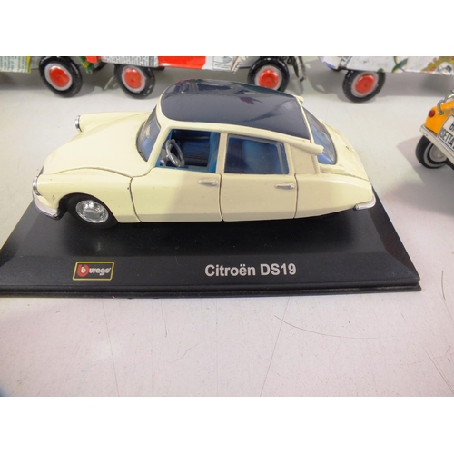 322 - Large tin plate vintage car and three other tinplate cars- all Citroen and others