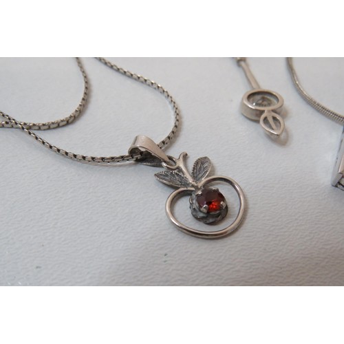 44 - Three silver necklace's with gemstone pendants, silver stud earrings and 925 silver cz ring.