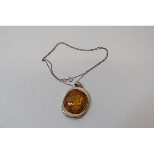 49 - Boxed 925 Silver Amber pendant necklace