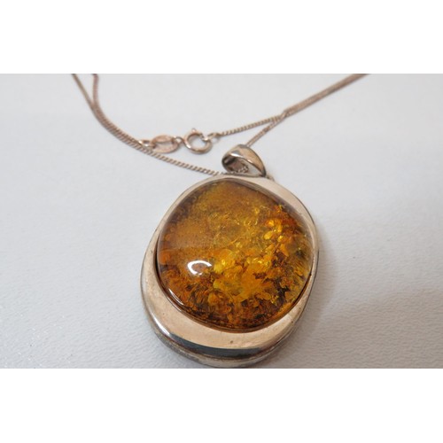 49 - Boxed 925 Silver Amber pendant necklace