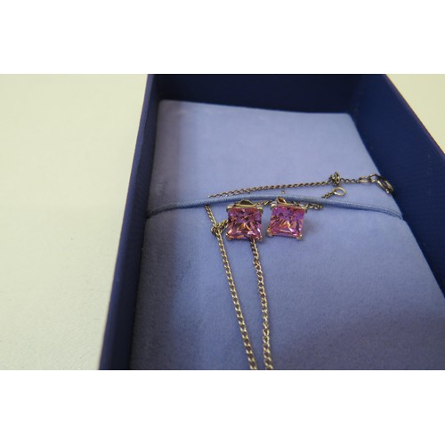 52 - 925 Silver Pink CZ necklace and earring set - boxed.