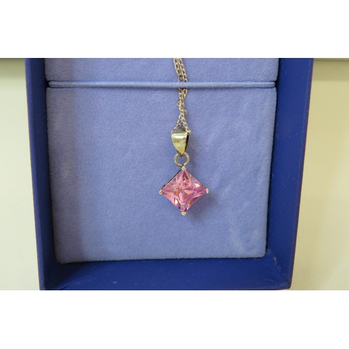 52 - 925 Silver Pink CZ necklace and earring set - boxed.