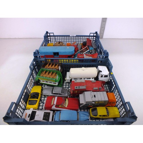 333 - Two trays of playworn diecast to include Corgi and Dinky.