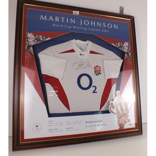 394 - Framed Martin Johnson world cup winning captain 2003 signed shirt- 59/100 with c.o.a