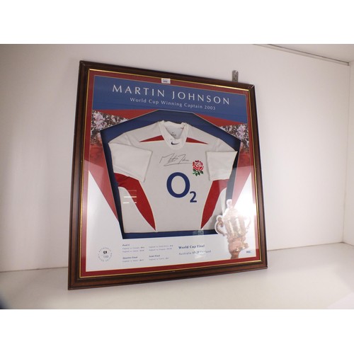 394 - Framed Martin Johnson world cup winning captain 2003 signed shirt- 59/100 with c.o.a