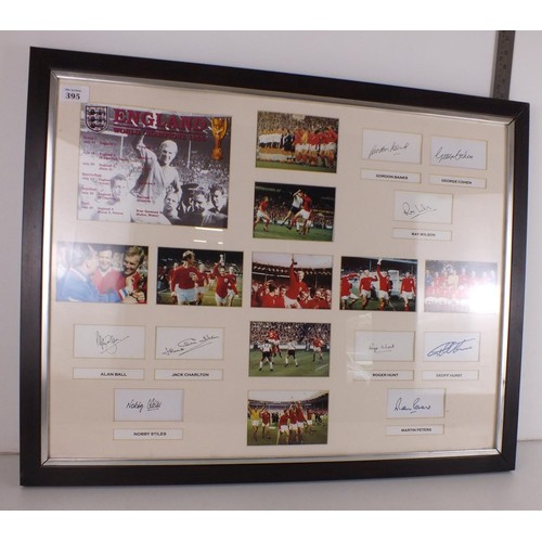 395 - Framed 1966 England world cup winners Autographs including Alan Ball, Jack Charlton, Nobby Stiles, R... 