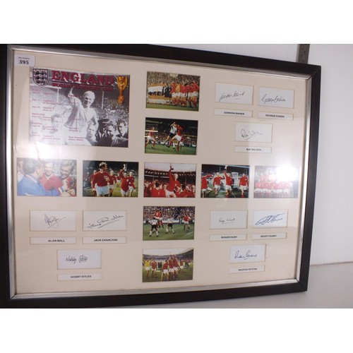 395 - Framed 1966 England world cup winners Autographs including Alan Ball, Jack Charlton, Nobby Stiles, R... 