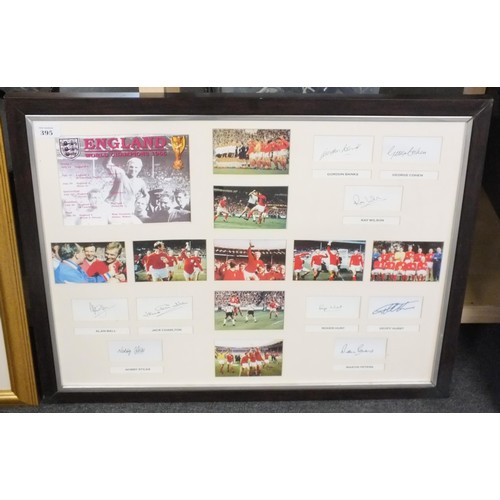 395 - Framed 1966 England world cup winners Autographs including Alan Ball, Jack Charlton, Nobby Stiles, R... 