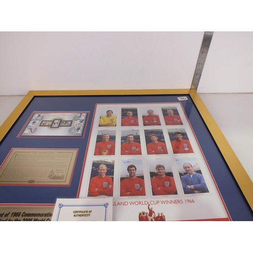 396A - Framed original set of 1966 commemorative stamps flanked by the 2006 world cup winners issue with as... 