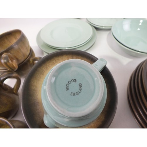 408 - Twenty piece Denby tea set and eleven piece woods ware tea set