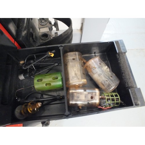 373 - Fishing tackle box/ seat with large amount of lures/ floats etc