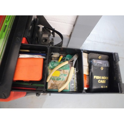 373 - Fishing tackle box/ seat with large amount of lures/ floats etc