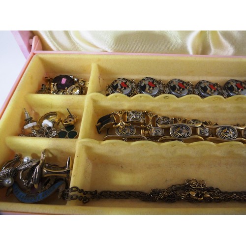 433 - Design Phillipe jewellery box full of vintage jewellery and brooches.