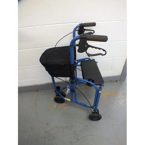 347 - Mobility assistance walker with front bag and brakes.