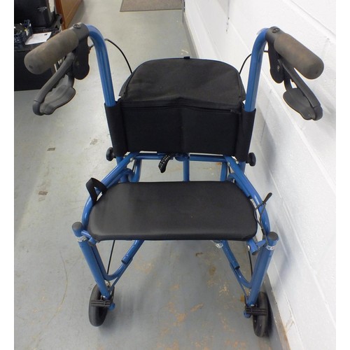 347 - Mobility assistance walker with front bag and brakes.