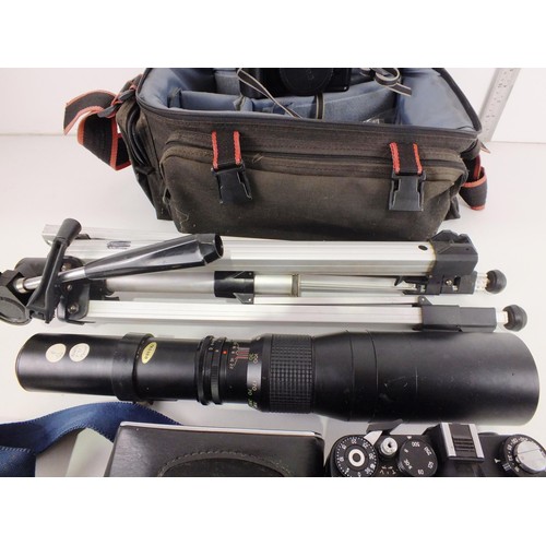 348 - Selection of camera's and equipment including tripod.