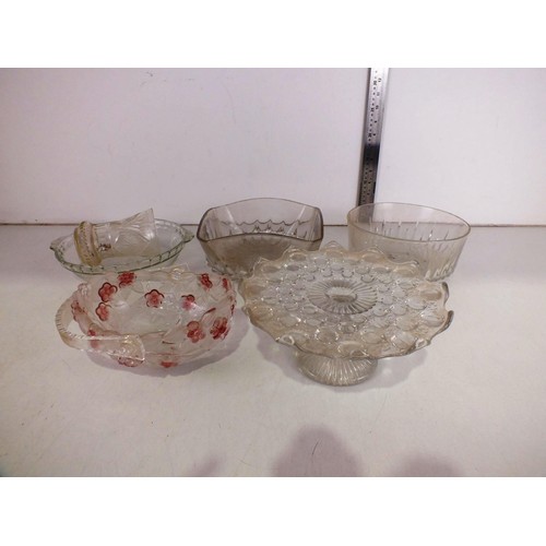 356 - Selection of cut glass to include vase, cake stand, dishes etc.