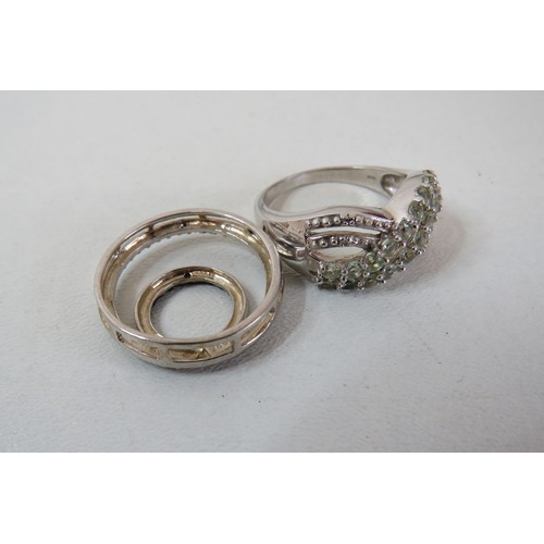 231 - Seven silver rings including designer BEE, DJOY and pearl necklace with silver clasp