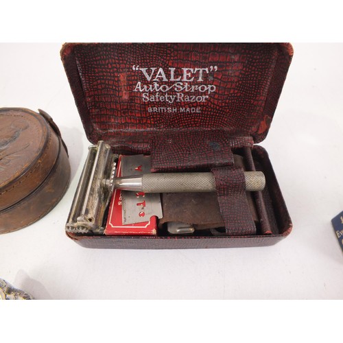 35 - Lot of collectables to include valet safety razor, leather trinket box, horse bottle opener and coug... 