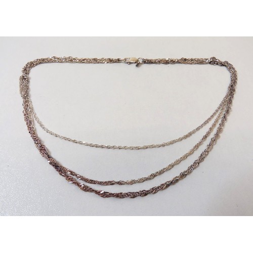 57 - 925 Silver three strand necklace - boxed.