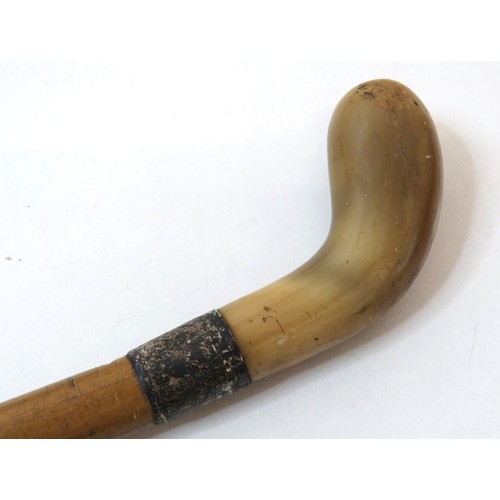 22 - Horn Handled walking stick with silver collar