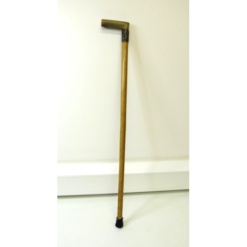 21 - Horn Handled walking stick with silver collar