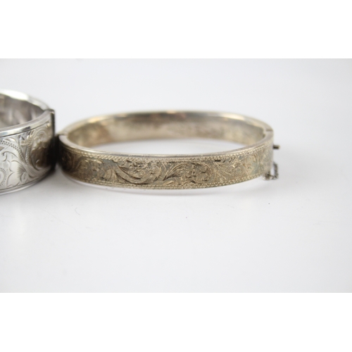 12 - Two Sterling Silver Mid Century Bangles inc. Scrolling, Etched 63g