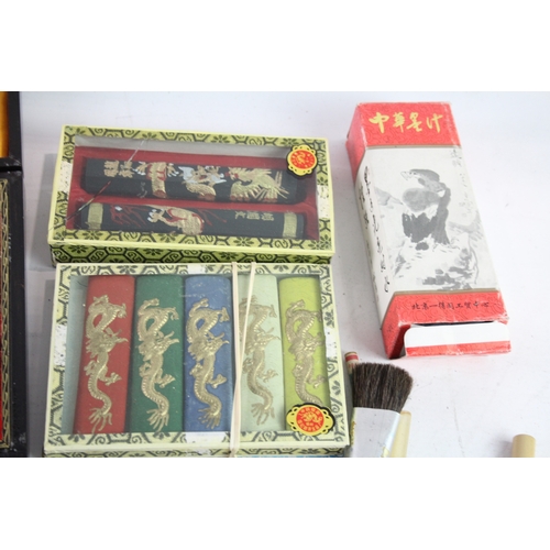 158 - Chinese Calligraphy Writing Set W/ Practice Papers, Brushes Etc Joblot