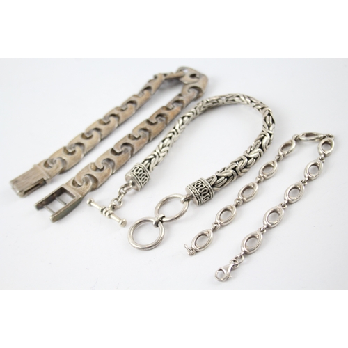 16 - Three Sterling Silver Bracelets inc. Textured, Byzantine 94g