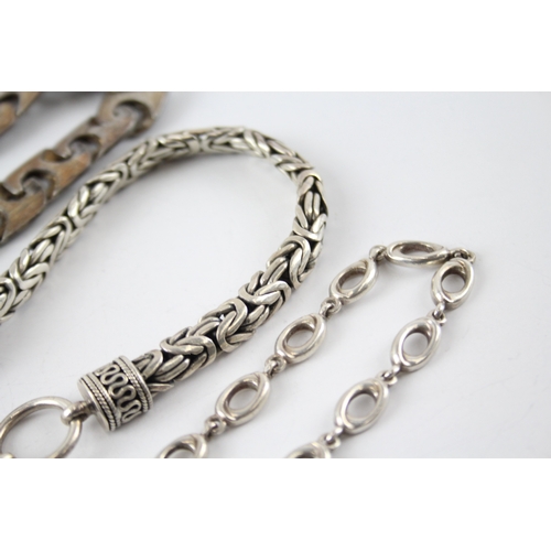 16 - Three Sterling Silver Bracelets inc. Textured, Byzantine 94g