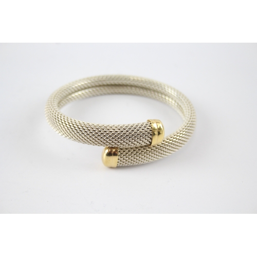 18 - Sterling Silver Mesh Bypass Bangle with Gold Plated End Caps 50g