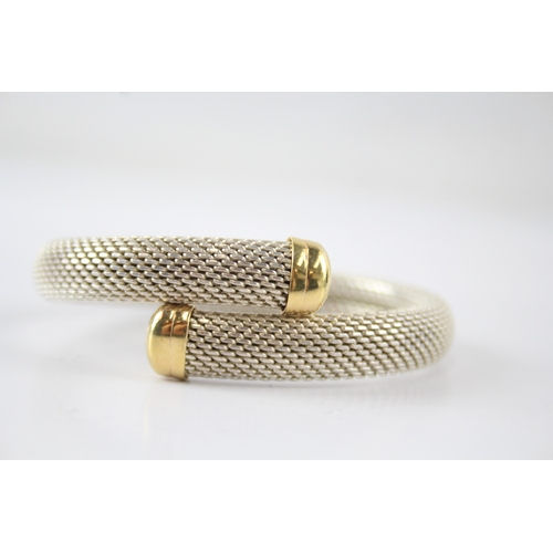 18 - Sterling Silver Mesh Bypass Bangle with Gold Plated End Caps 50g