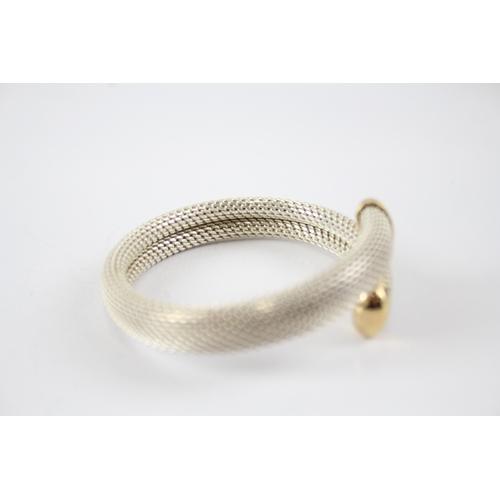 18 - Sterling Silver Mesh Bypass Bangle with Gold Plated End Caps 50g