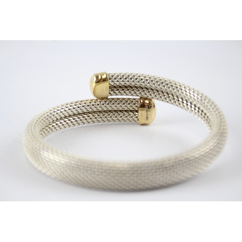 18 - Sterling Silver Mesh Bypass Bangle with Gold Plated End Caps 50g