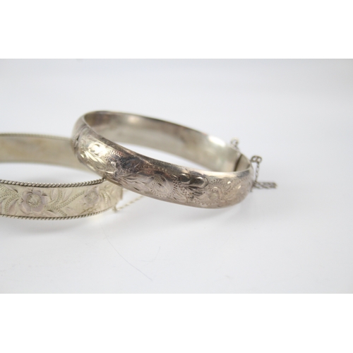 2 - Three Sterling Silver Mid Century Bangles inc. Etched  54g