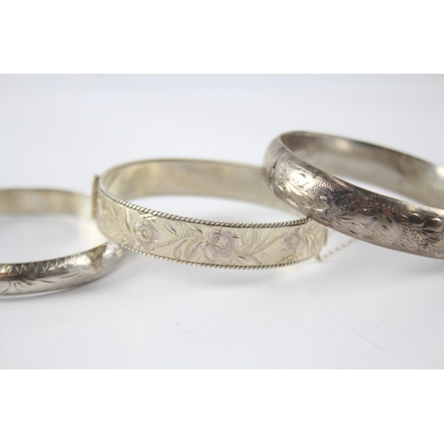 2 - Three Sterling Silver Mid Century Bangles inc. Etched  54g